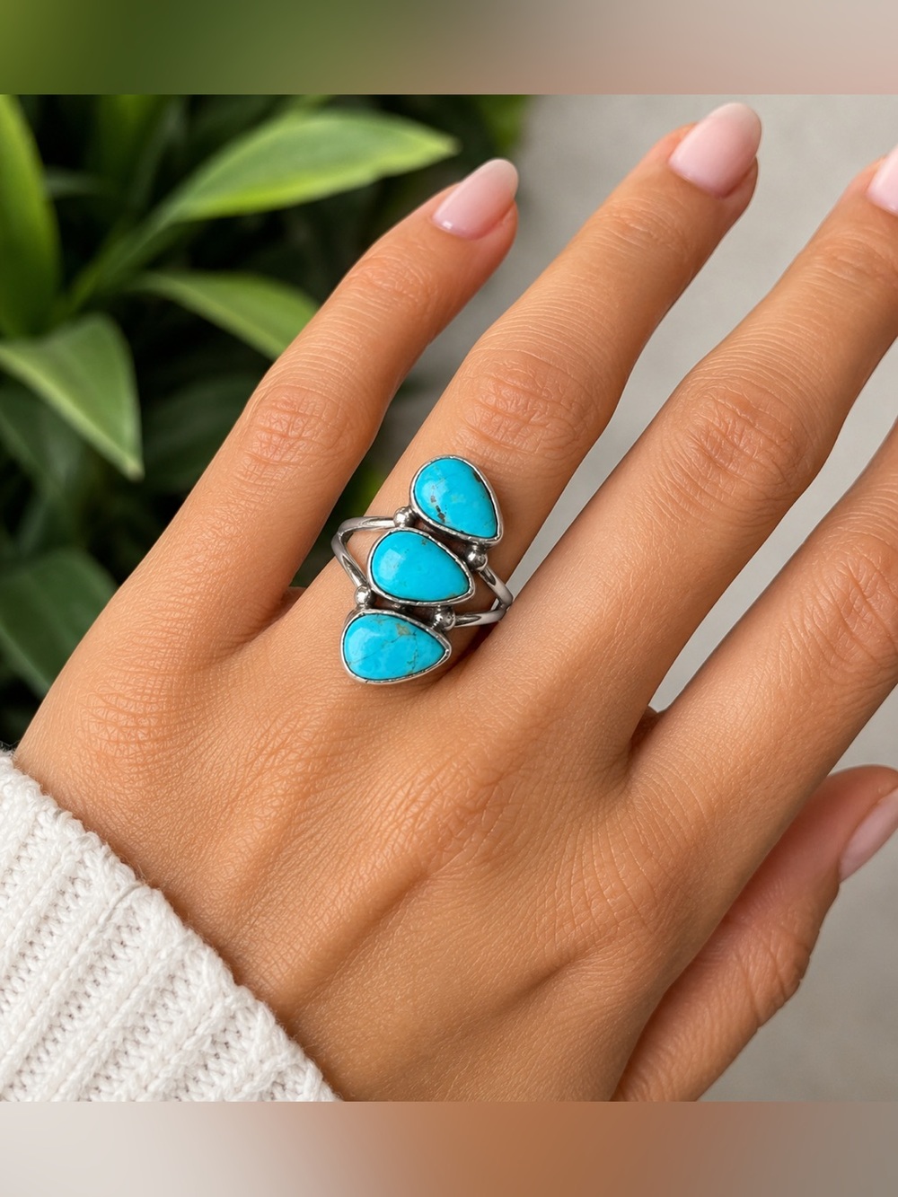 Sterling Silver Teardrop Turquoise Ring - Blue